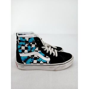 Vans Sk8-Hi Sneakers Womens 5.0 Black Checkerboard Blue Butterfly Skateboard